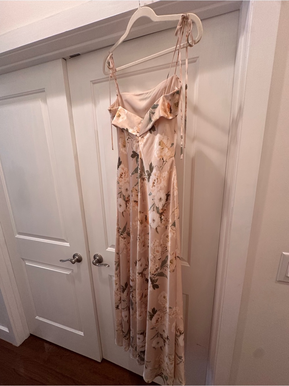 Jenny Yoo Beige Floral Maxi Slip Dress with Spaghetti Straps - Picture 4 of 6